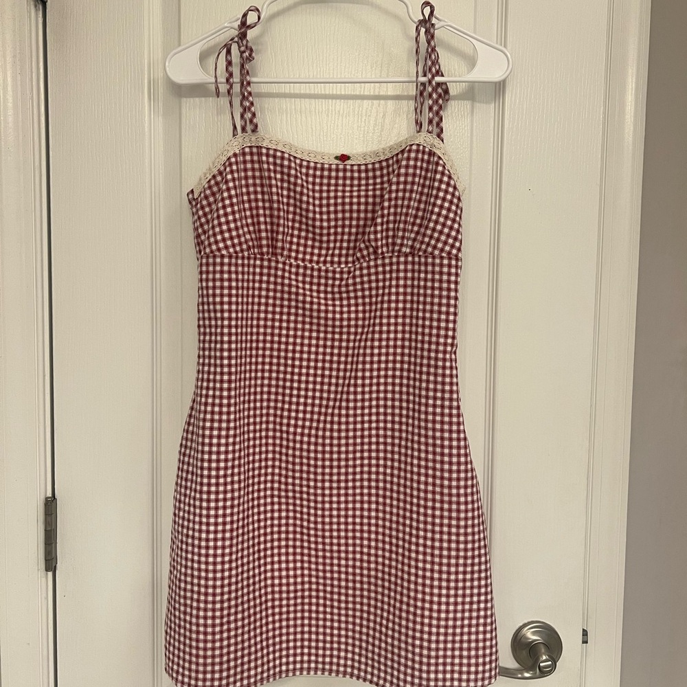 Red Gingham Dress with Cream Accents